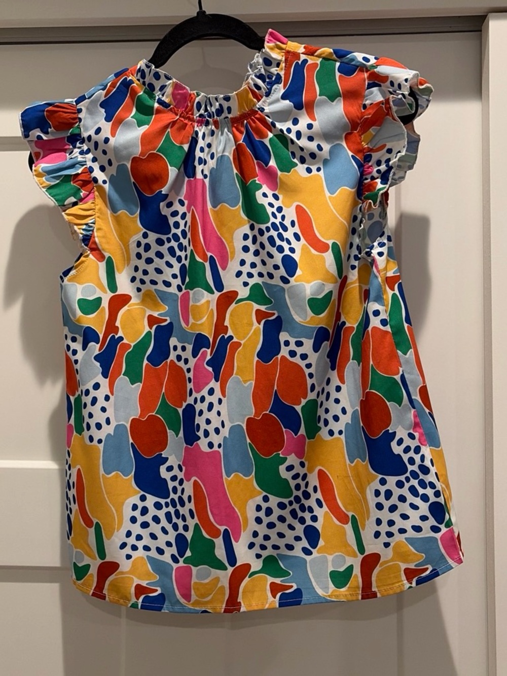SHEIN Multicolor Abstract Ruffle Sleeve Top